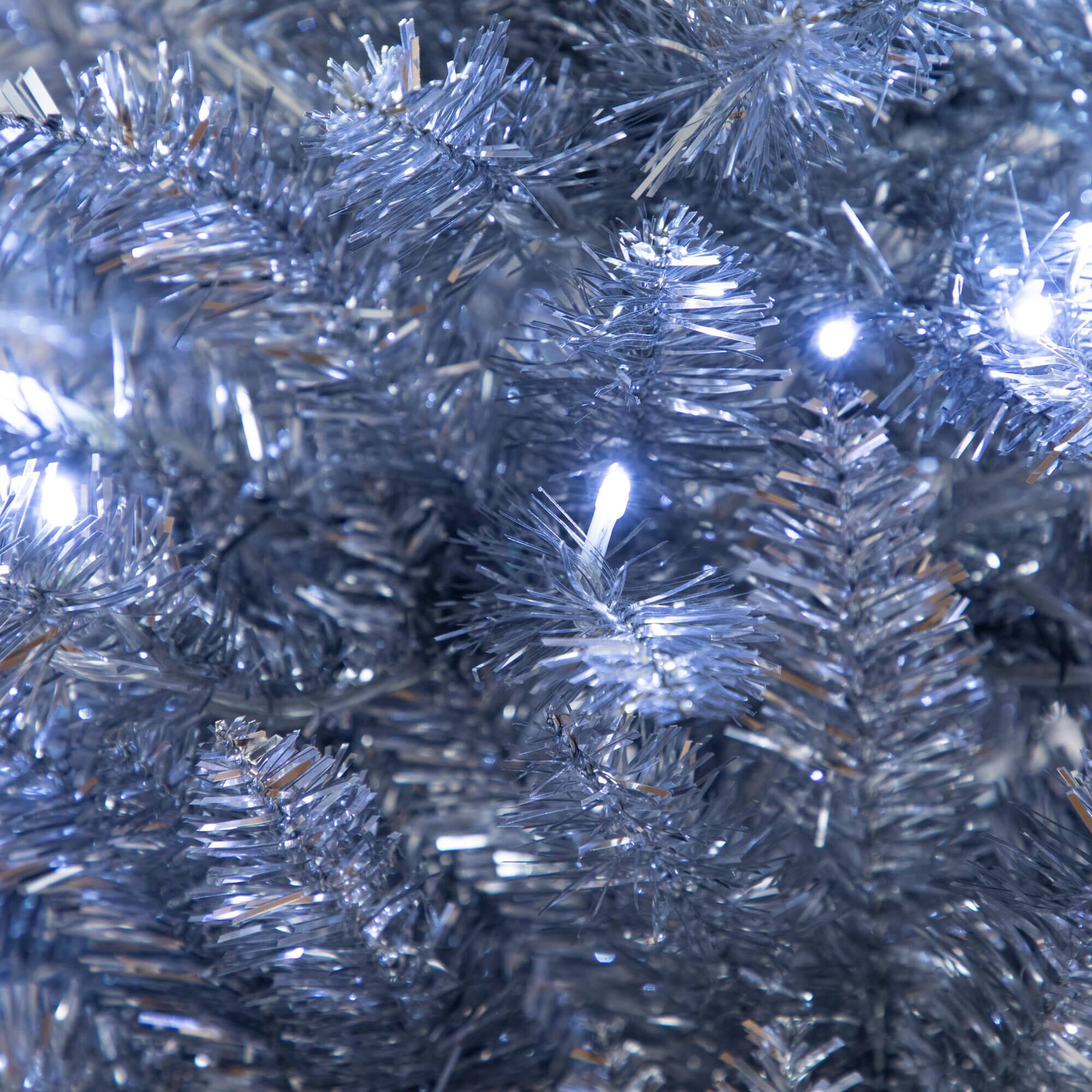 4ft. Pre-Lit Silver Tinsel Artificial Christmas Tree, Cool White Lights
